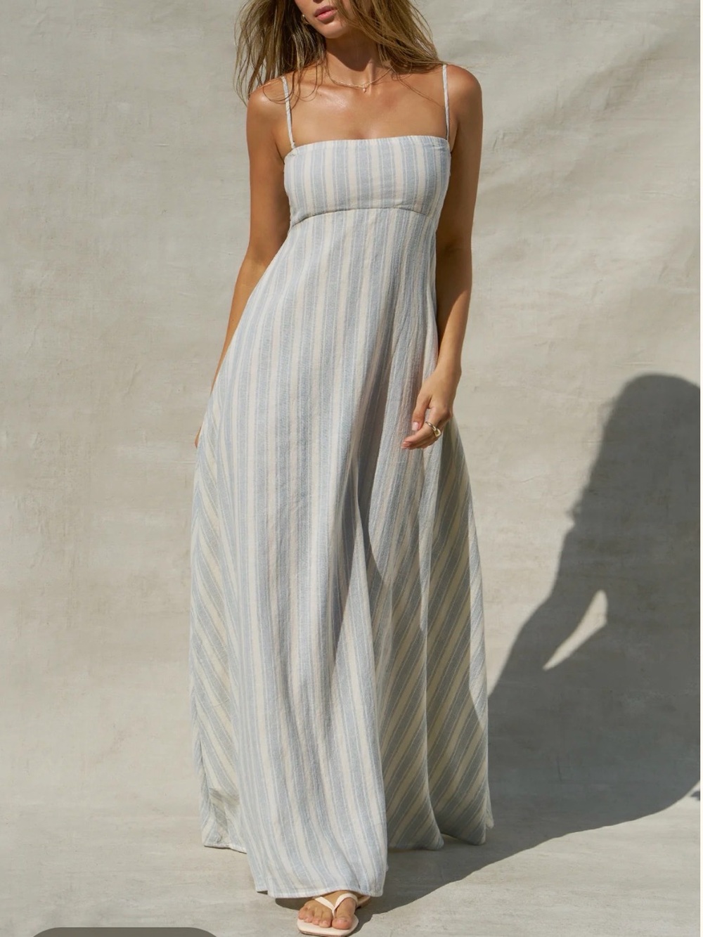 Joah Brown Blue and White Striped Spaghetti‑Strap Maxi Dress